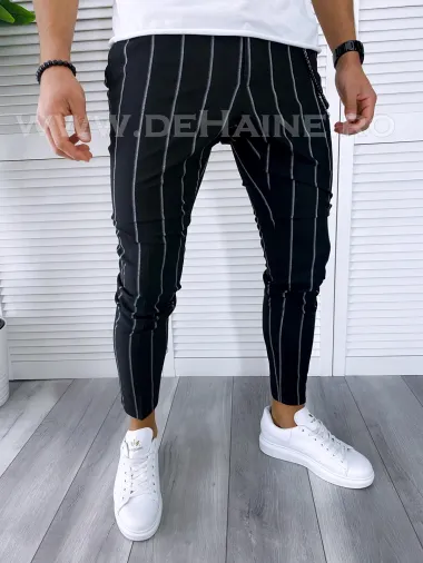 Pantaloni barbati casual regular fit negri in dungi B1301 I5-2.3